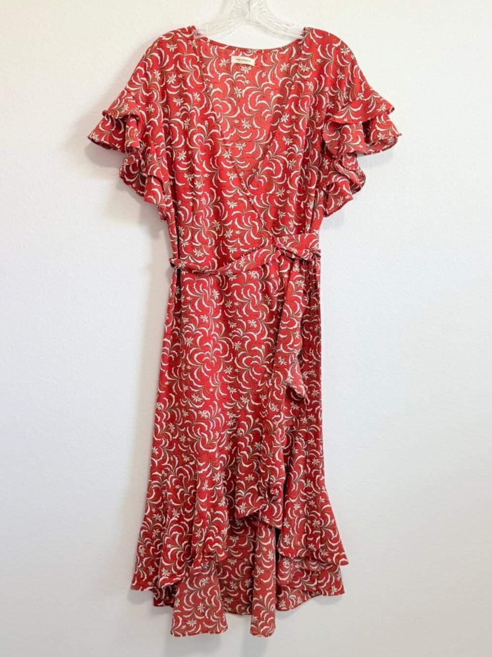 Max Studio Red Floral Midi Dress with Cream Accents